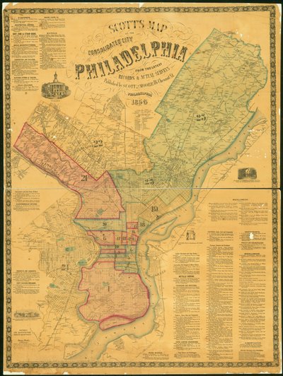 Scotts Karte der konsolidierten Stadt Philadelphia, 1856 von James F. Scott